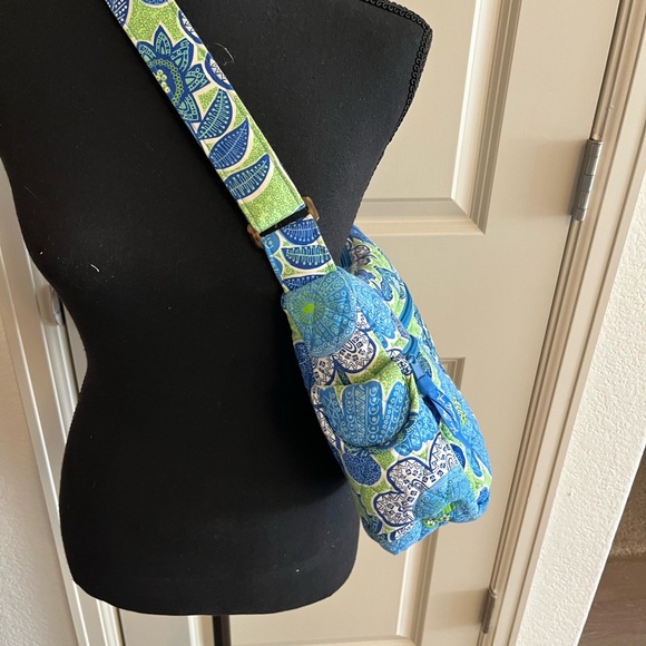 Vera Bradley Doodle Daisy Shoulder Bag Blue & Lime Green Purse Good Condition - Picture 3 of 6